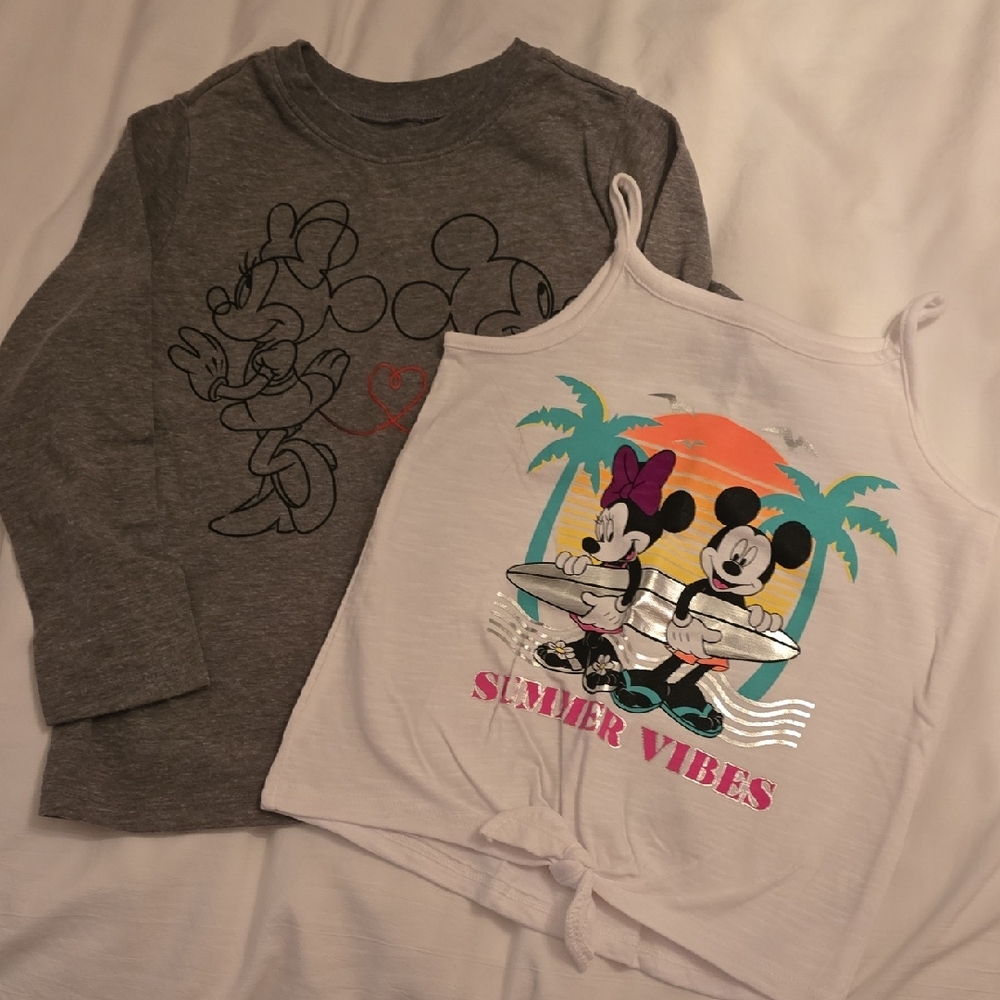 Disney Kids Mickey and Minnie Gray Long Sleeve and White Tank Top NWOT